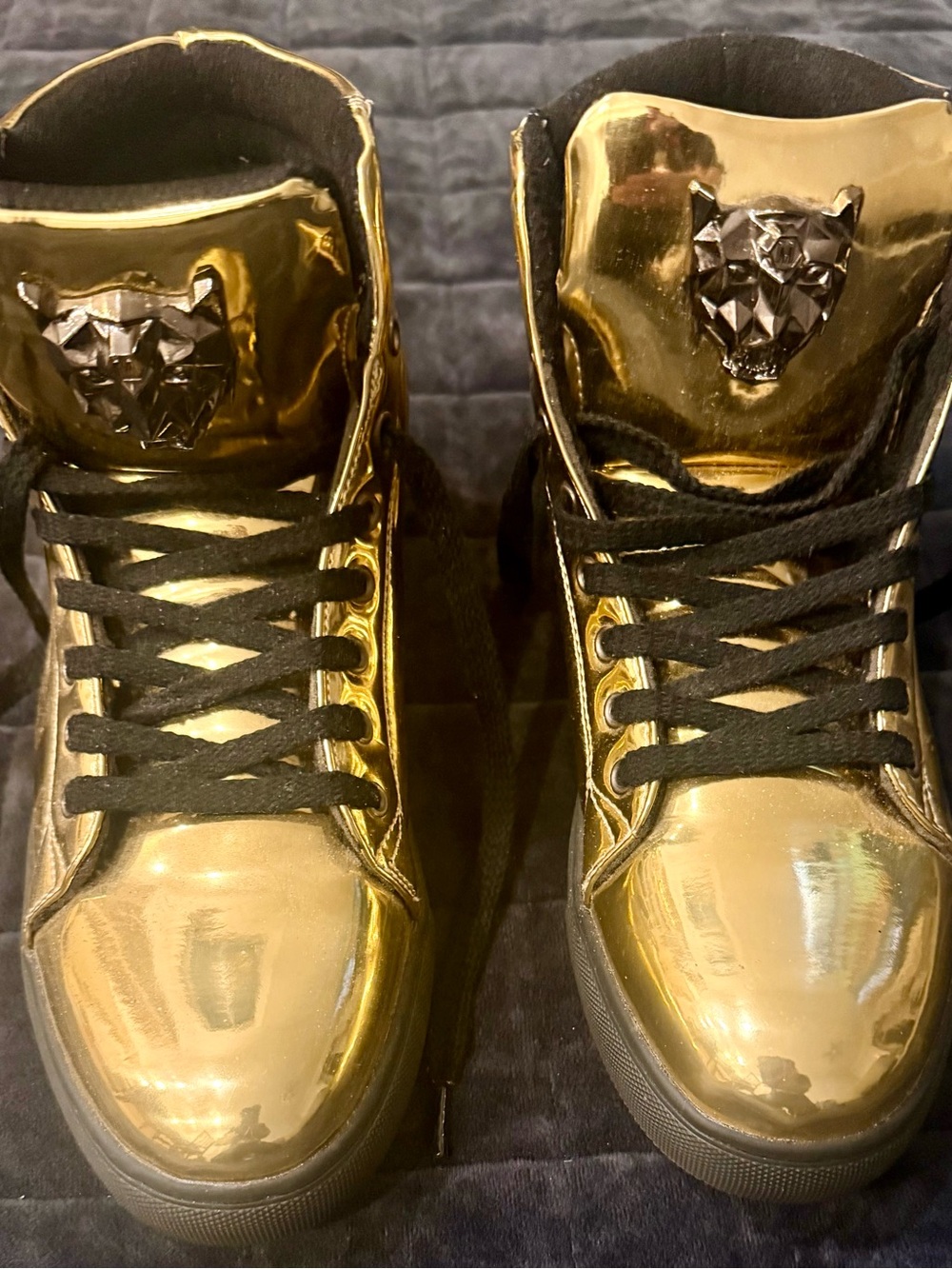 Gold Metallic High-Top Sneakers with Black Laces